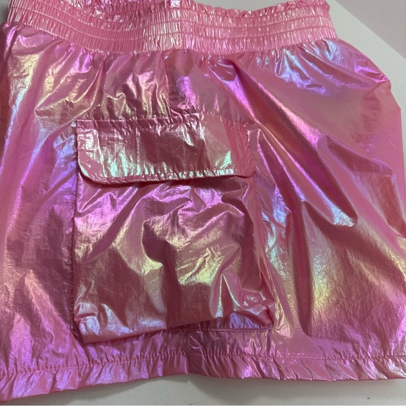 NWT C’est Toi Pink Metallic Nylon Shorts Women’s Medium High Waist Pull On - Picture 4 of 7